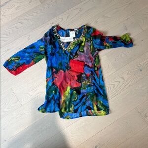 Unknown Brand Multicolor V-Neck Swim Coverup with Jewel Trim